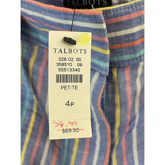 Talbots Petite 4P Blue Striped Shorts With Tie Belt Cotton & Linen Blend - Picture 7 of 12